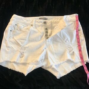 Torrid white ripped denim button fly short shorts